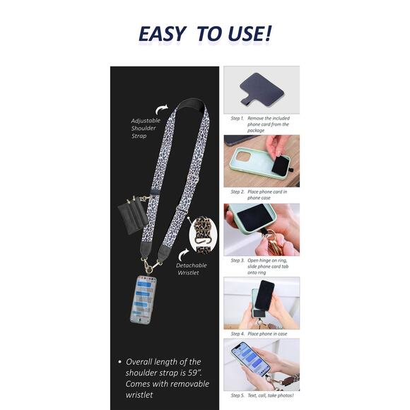 Clip & Go Phone Purse Crossbody Strap Zippered Pouch Black White Paw Prints - Picture 11 of 11